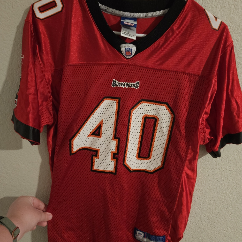 Reebok Red Buccaneers #40 Football Jersey with White & Red Accents